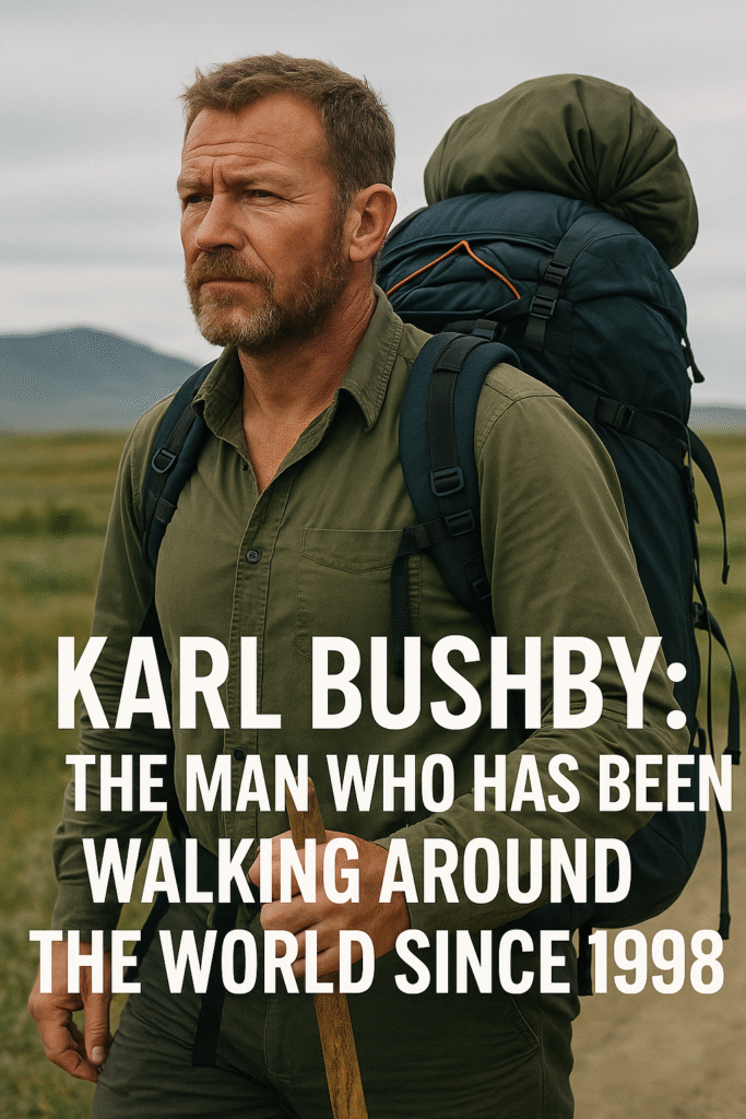 Karl Bushby, British adventurer, carrying a large backpack during his world walk expedition that started in 1998.
